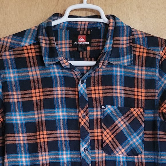 💜Quiksilver Mens M Long Sleeve Orange Plaid - Picture 4 of 5